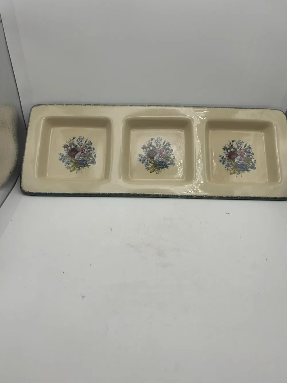 Home Garden Party Serving Tray Stoneware Collection Floral Print 3 Section